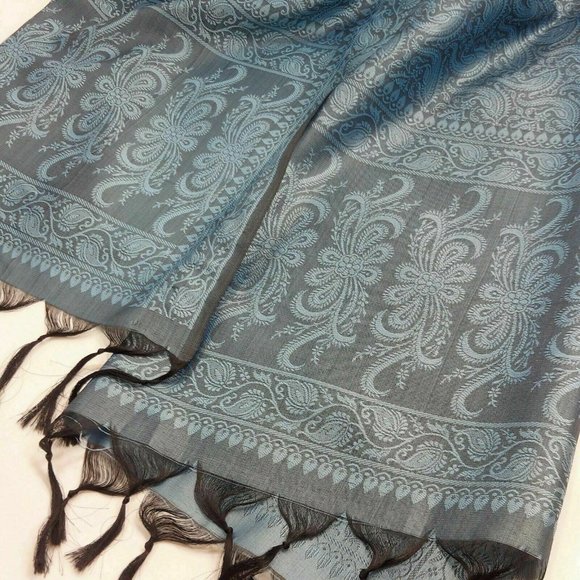 Women Winter Shawl Wrap Scarf Neckwear Blue Silk Holidays Gift For Her - Picture 4 of 6